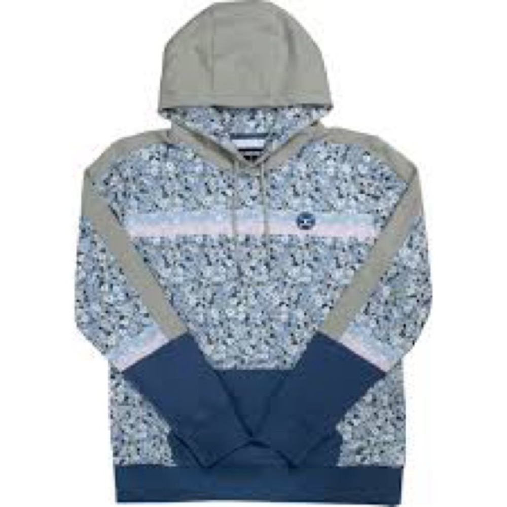 Hooey Women’s Ditzy Floral Hoodie Blue Cream Pullover Kangaroo Pocket M